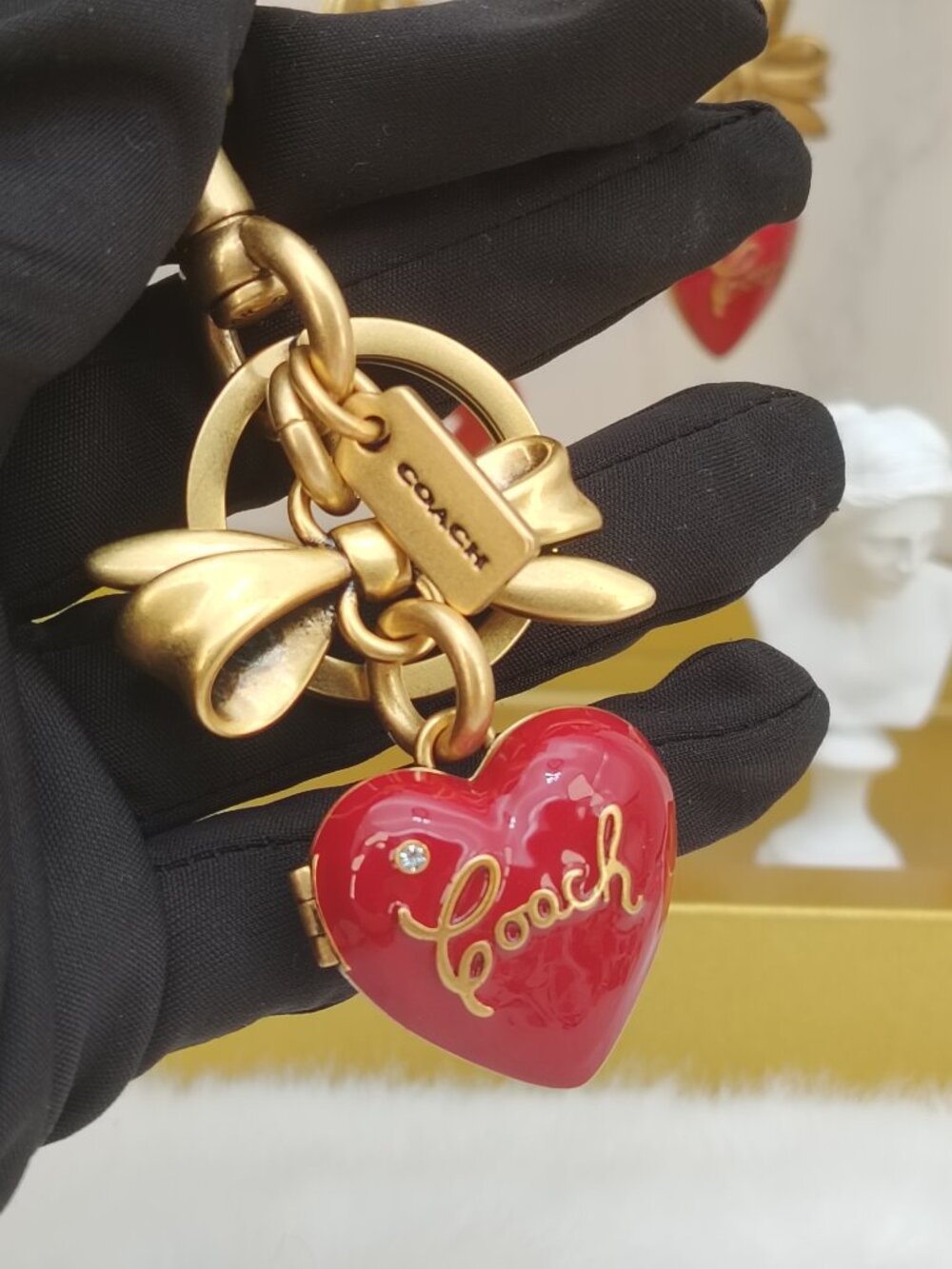 Coach Bow Heart Locket Bag Charm
